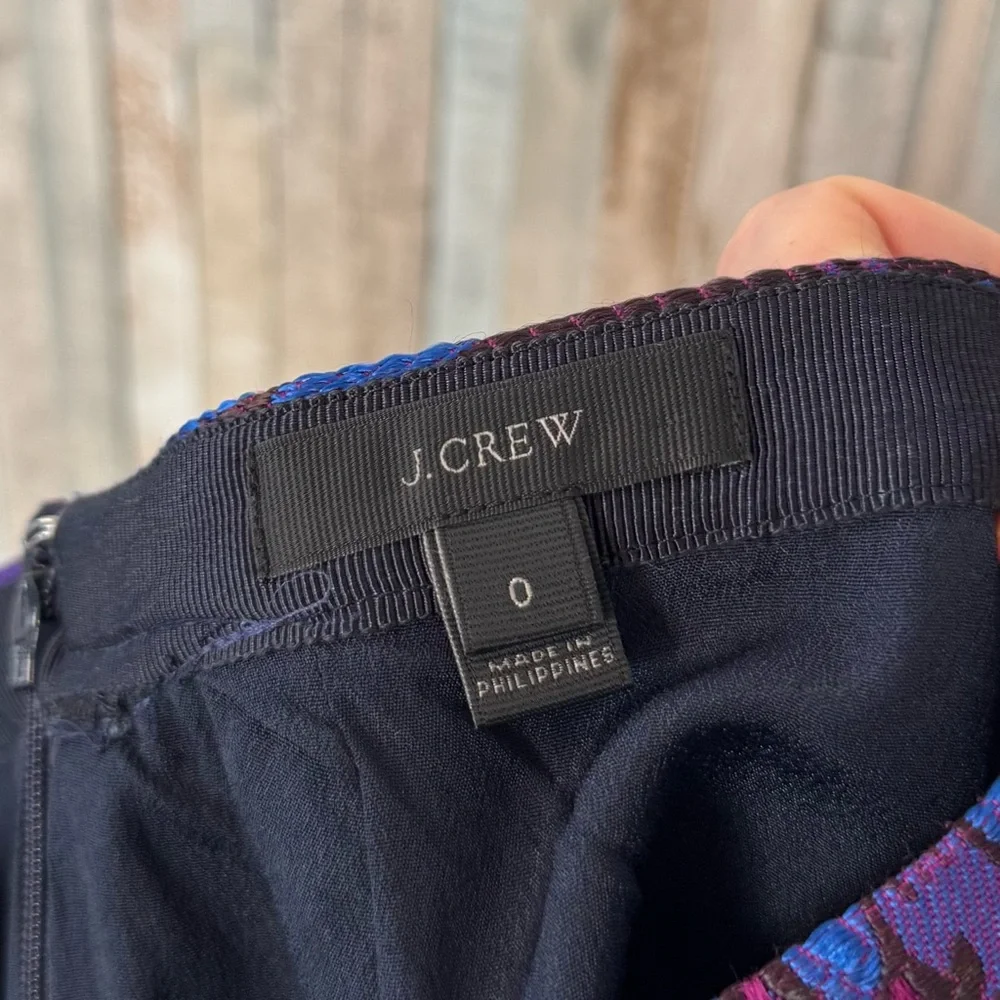J Crew 0 Piped‎ Jacquard Floral Print Mini Length Skirt Pink Blue Brocade $128